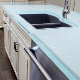 Custom Kitchen Brownstone Design; Detail at sink by THINK GLASS